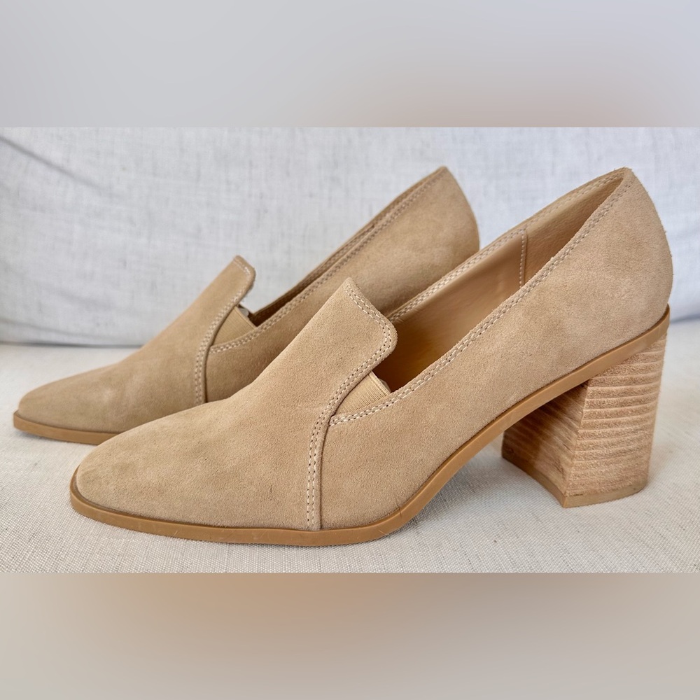 NWT Joie Suede Block Heel Loafers Tan Neutral Comfortable Trendy Size 8.5